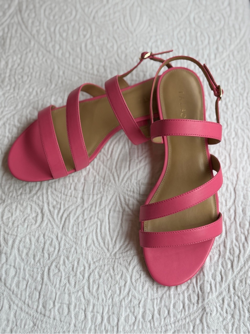 Three-Strap Pink Women's Sandals with Ankle Buckle